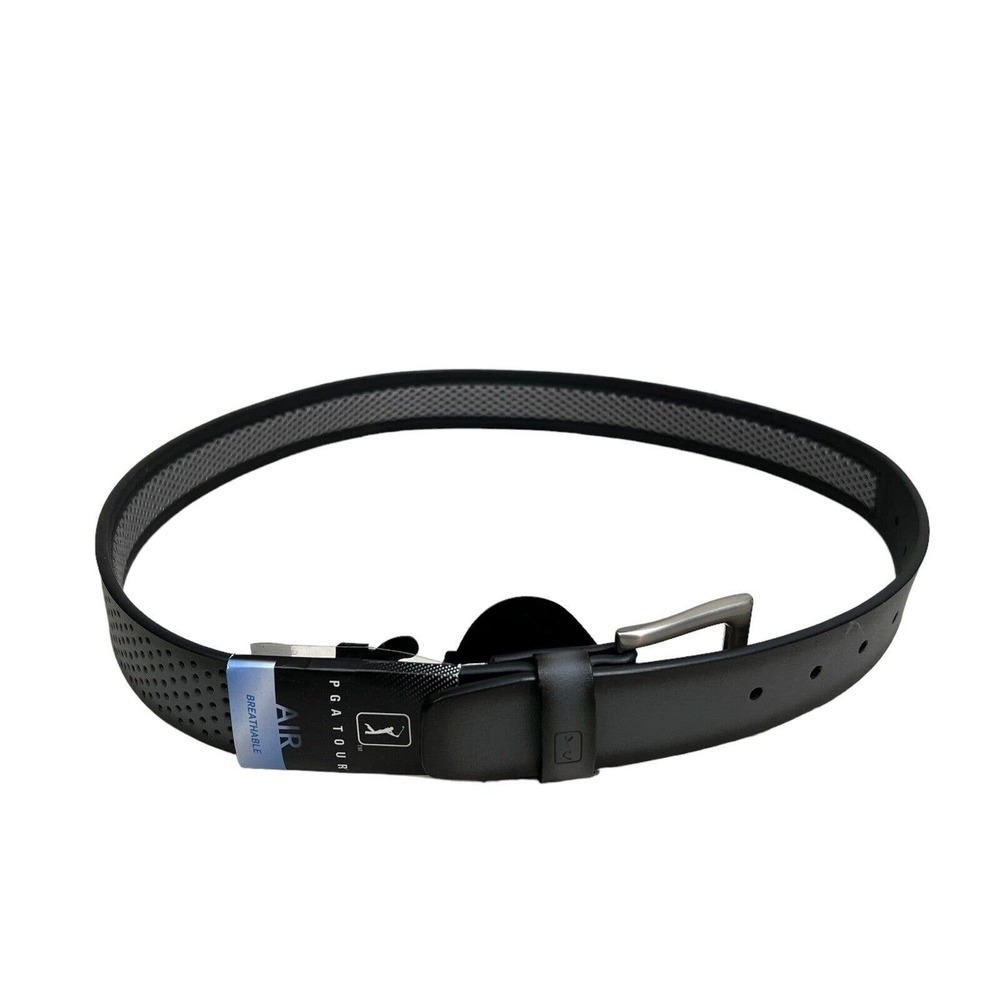 PGA Tour Belt Men Faux Leather Perforated Breathable Padded Strap Gray Black 32